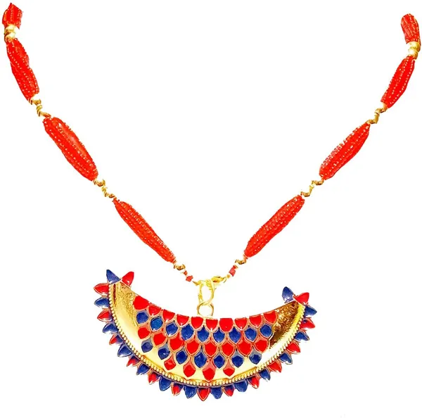 Assamese_Traditional_Gold_Plated_Red_Blue_Colour_Necklace_For_Girls_&_Women